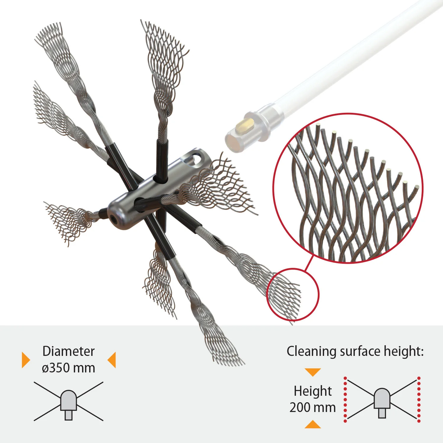 HANSA Tornado PRO (⌀17) : brosse de cheminée LIGHT avec câble rigide – Image 2